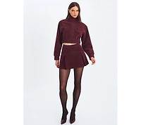 Miss Circle Women Farryn Mahogany Faux Suede Cropped Bomber Jacket