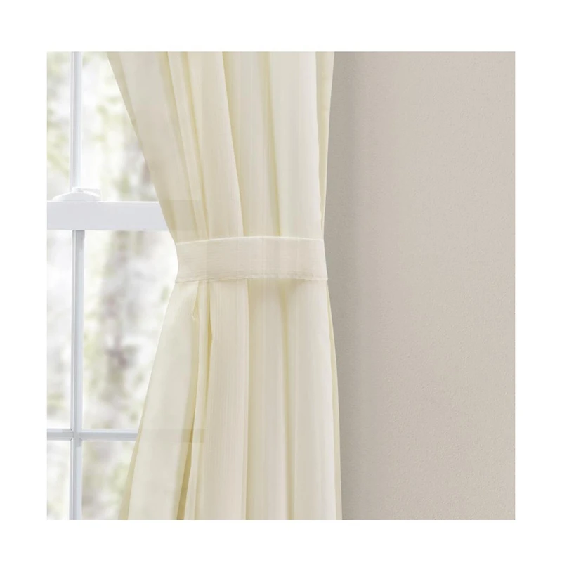 Ellis Curtain Shadow Stripe Tailored Curtain Panel Pair for Windows with Ties 80" x 45" Natural