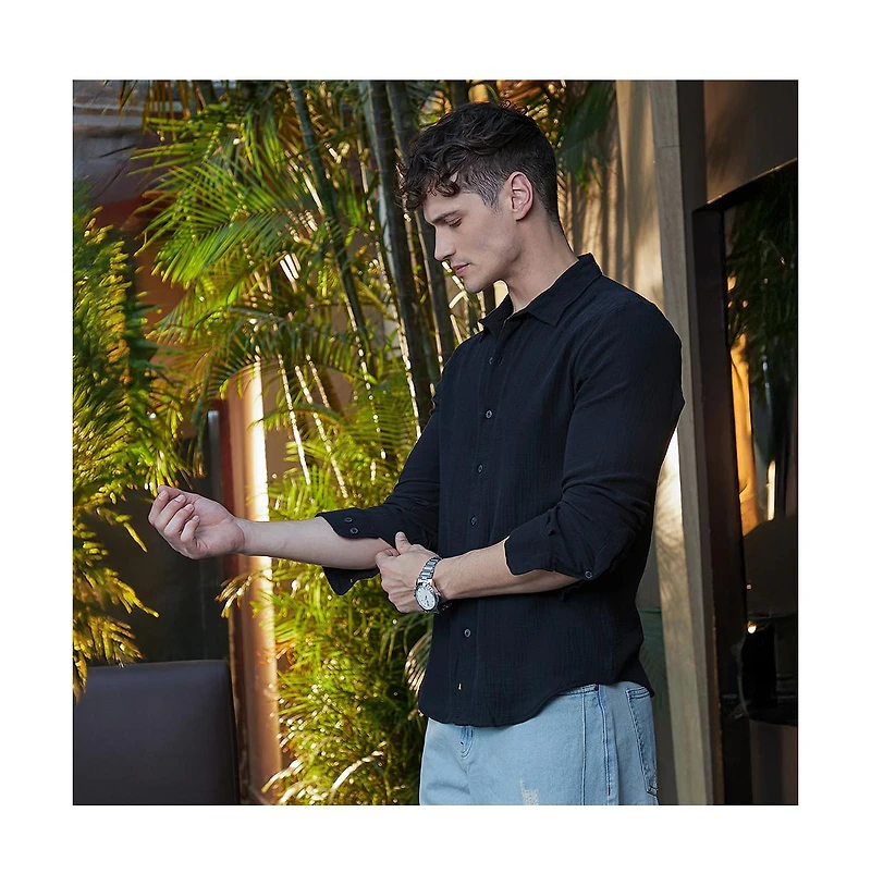 Campus Sutra Men's Midnight Black Breezy-Weave Shirt
