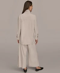 Donna Karan Weekend Womens 4 Way Stretch Knit Long Sleeve Button Down Shirt 4 Way Stretch Knit Mid Rise Ankle Pants