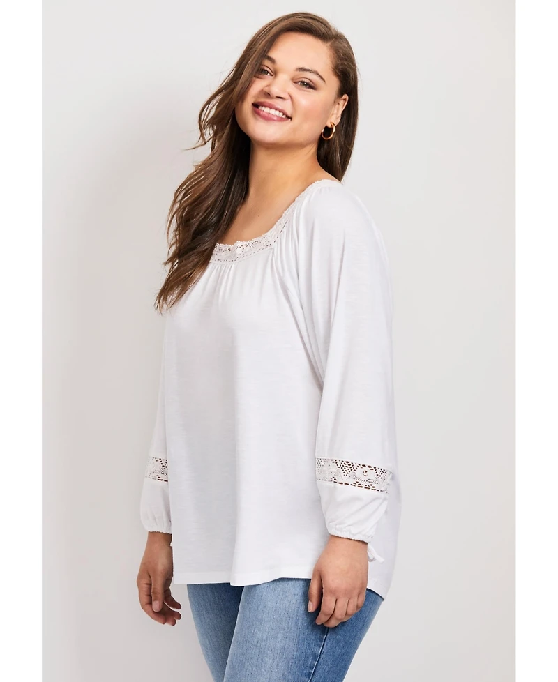 Avenue Women's Plus Crochet Trim Top