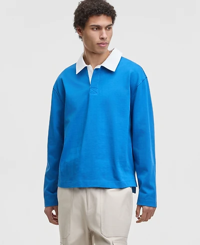Mode of One Men's Cotton Contrast-Collar Relaxed Rugby Polo Shirt, Macy's Exclusive