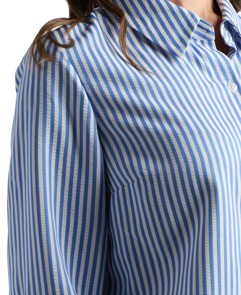 Bcx Juniors' Striped Crop Collared Shirt