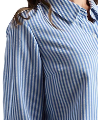 Bcx Juniors' Striped Crop Collared Shirt