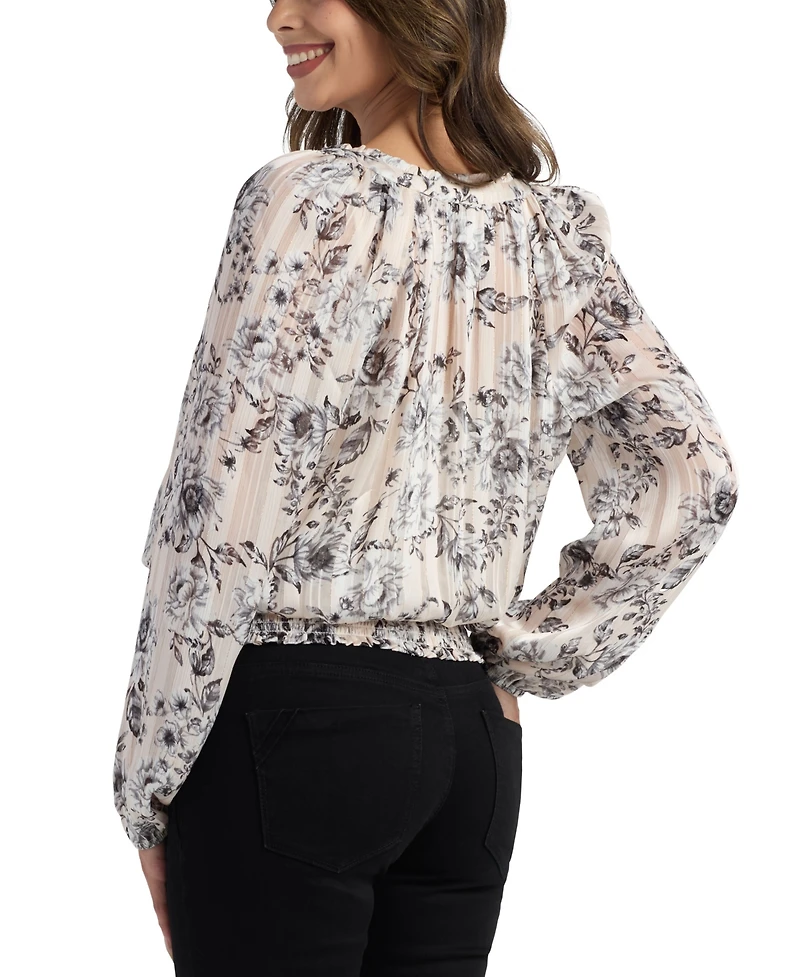 Bcx Juniors' Sheer Long-Sleeve Top