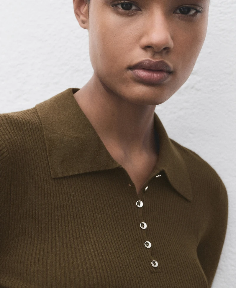 Mango Women's Polo-Neck Ribbed Sweater