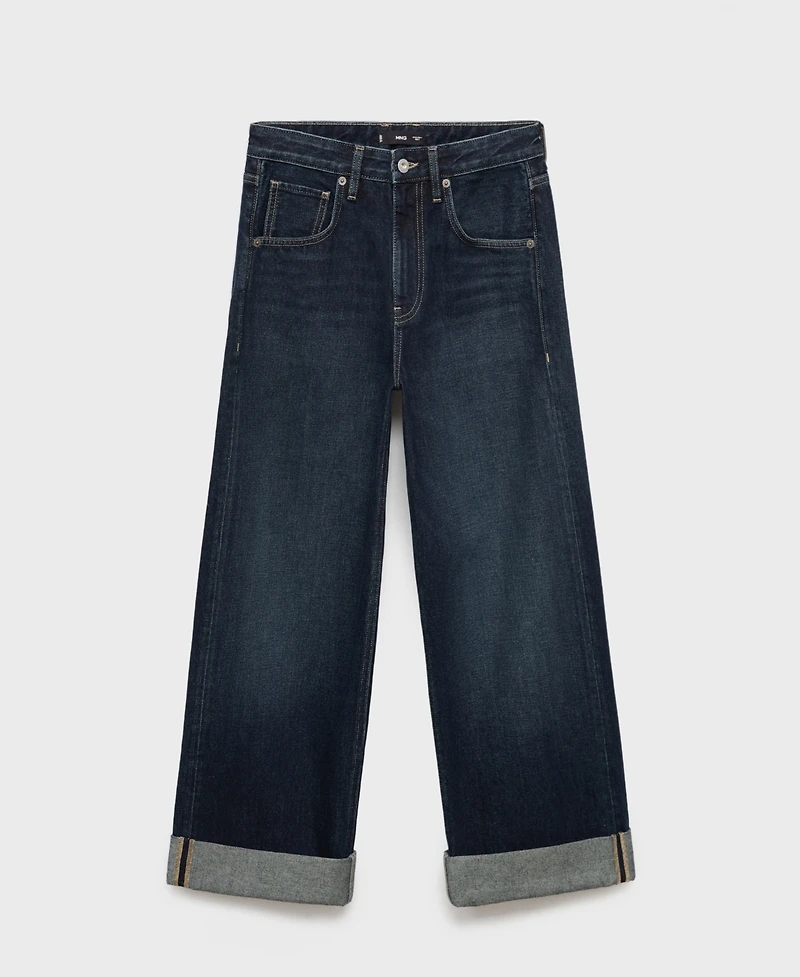 Mango Women's Turn-Up Hem Wide Leg Jeans