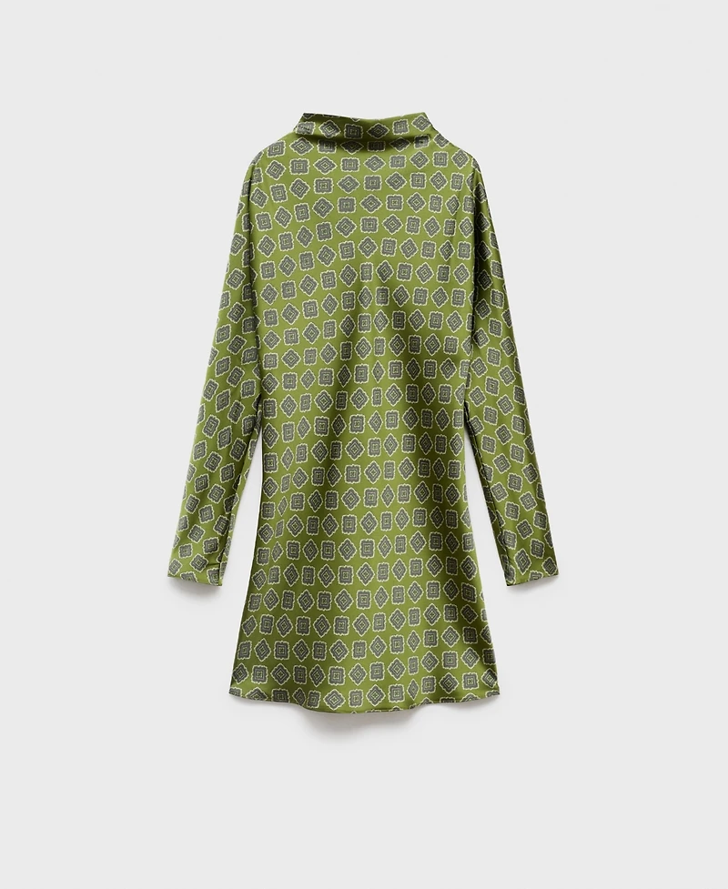 Mango Women's Perkins Collar Satin Printed Dress