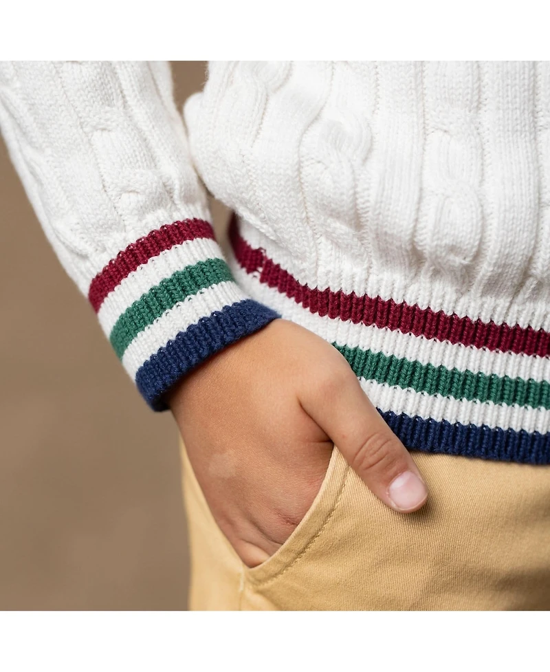 Hope & Henry Baby Boys Organic Mock Neck Cable Sweater with Buttons