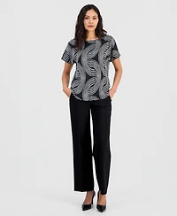 Anne Klein Women's Printed Bateau-Neck Short-Sleeve Top