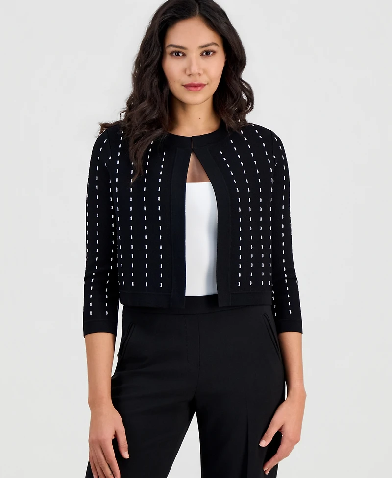 Anne Klein Women's Pinstripe Open-Front 3/4-Sleeve Cardigan