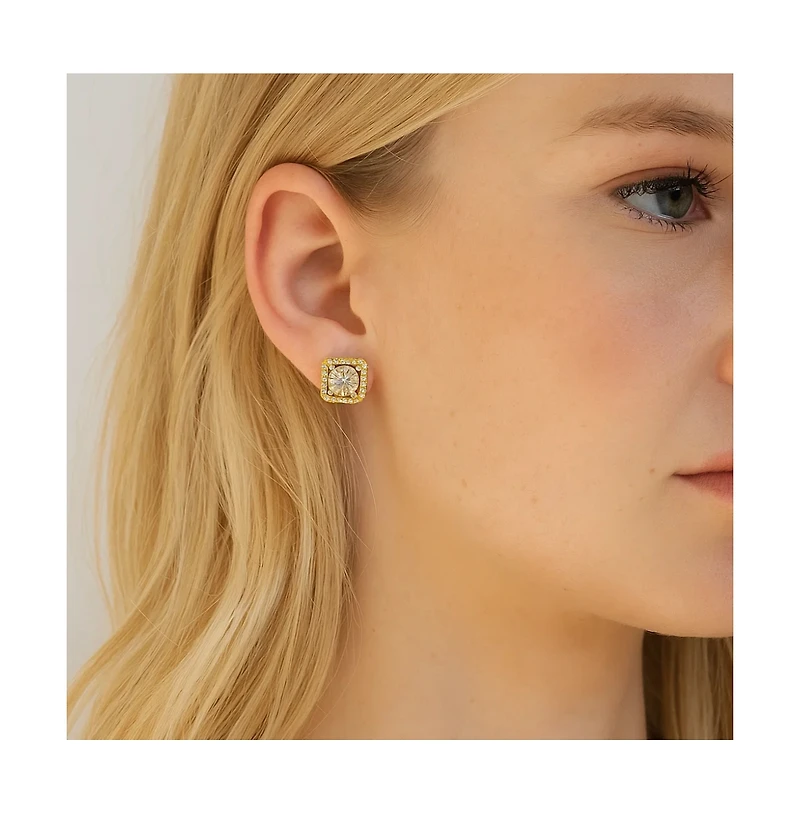 Serena Halo Stud Earrings Gold & White Plated