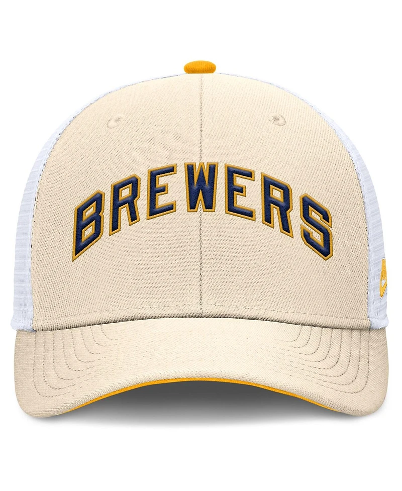 Nike Men's Natural Milwaukee Brewers Cooperstown Collection Dri-fit Rise Trucker Adjustable Hat