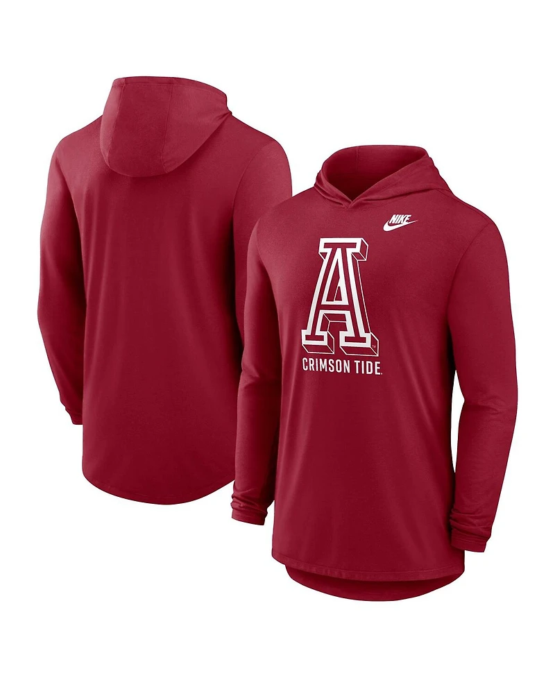 Nike Men's Crimson Alabama Tide Legacy Tri-Blend Dri-fit Long Sleeve Hoodie T-Shirt