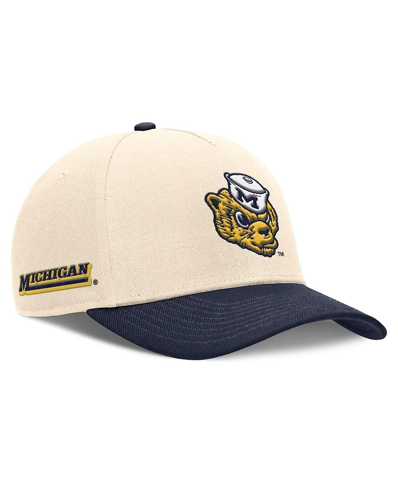 Nike Men's Natural/Navy Michigan Wolverines Academic Rise Dri-fit Adjustable Hat
