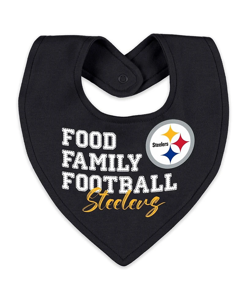 Wear by Erin Andrews Baby Boys and Girls Newborn 2-Piece Pittsburgh Steelers Sleep Play Full-Zip Sleeper Bib Set