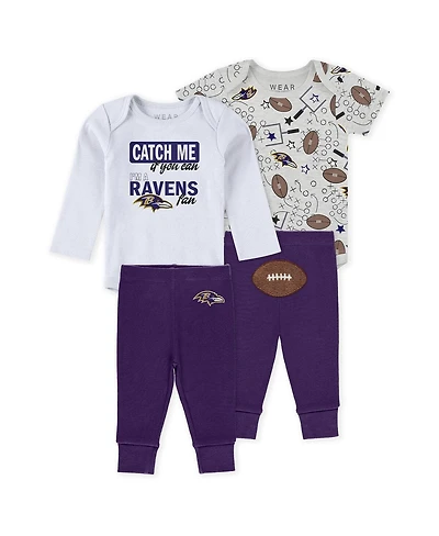 Wear by Erin Andrews Baby Boys and Girls Newborn 3-Piece Baltimore Ravens Turn Me Around Bodysuits Pant Set