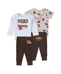 Wear by Erin Andrews Baby Boys and Girls Newborn 3-Piece Cleveland Browns Turn Me Around Bodysuits Pant Set
