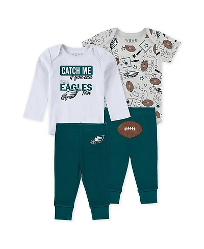Wear by Erin Andrews Baby Boys and Girls Newborn 3-Piece Philadelphia Eagles Turn Me Around Bodysuits Pant Set