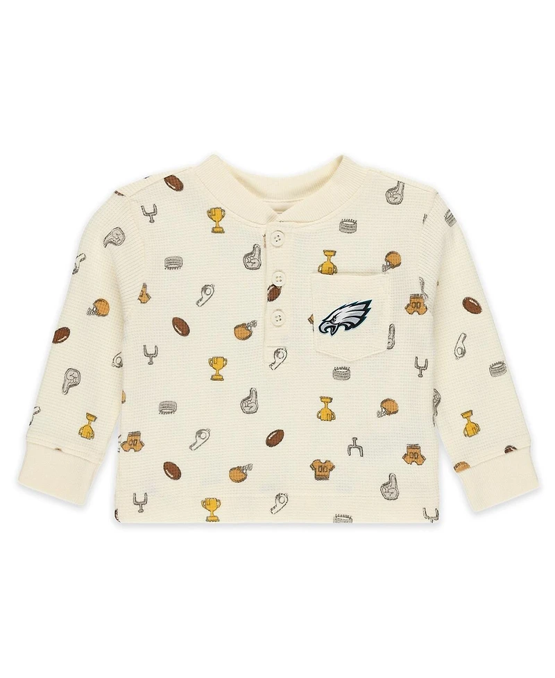 Wear by Erin Andrews Baby Boys and Girls 2-Piece Cream Philadelphia Eagles Waffle-Knit Sleep Set