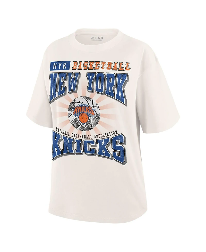 Wear by Erin Andrews Women's Cream New York Knicks Ball Boyfriend T-Shirt