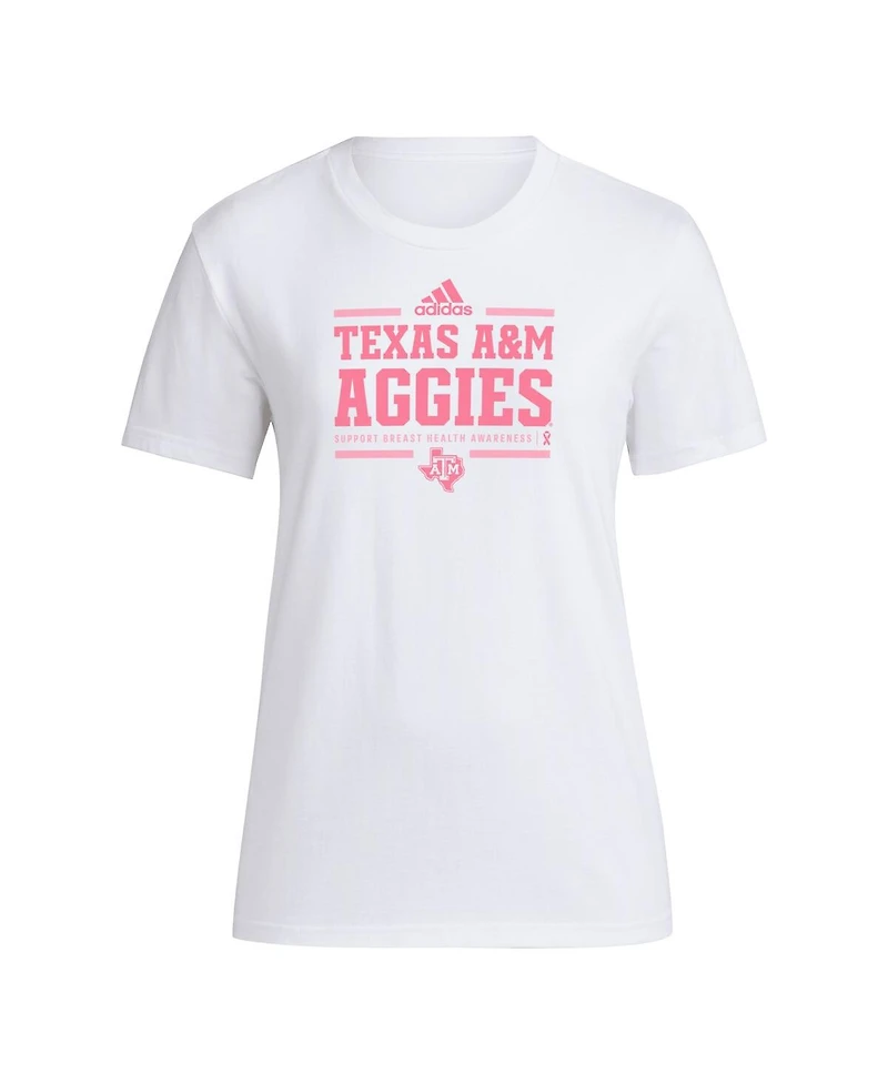 Adidas Women's White Texas A&M Aggies 2024 Breast Cancer Awareness Pregame T-Shirt