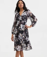 Robbie Bee Women's Printed Blouson-Sleeve A-Line Dress