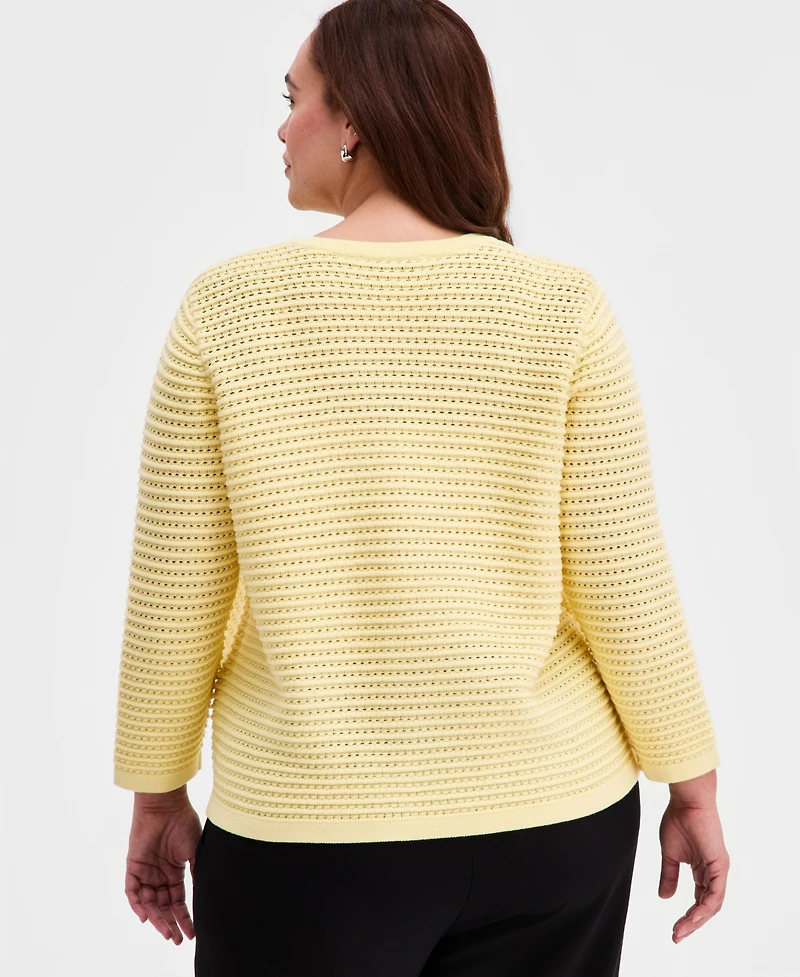 Kasper Plus Textured-Stitch Cardigan