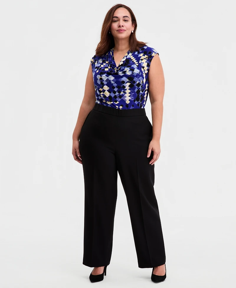 Kasper Plus Pull-On Straight-Leg Trousers