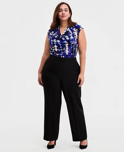 Kasper Plus Pull-On Straight-Leg Trousers