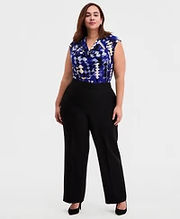 Kasper Plus Pull-On Straight-Leg Trousers