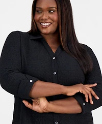 Kasper Plus 3/4-Sleeve Button-Front Shirt