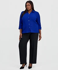 Kasper Plus 3/4-Sleeve Button-Front Shirt