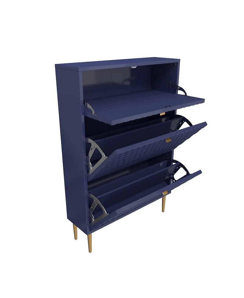 Clihome Modern 3 Flip Drawers Free Standing Shoe Racks,Shoes Cabinet with Brass Knobs and Legs, 24 Pair for Entryway (Blue)