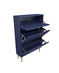 Clihome Modern 3 Flip Drawers Free Standing Shoe Racks,Shoes Cabinet with Brass Knobs and Legs, 24 Pair for Entryway (Blue)