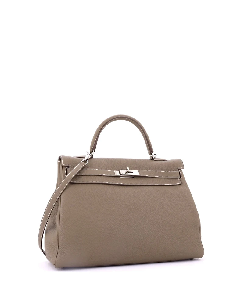 Pre-Owned HERMES Kelly 35 Handbag Grey Togo with Palladium Hardware