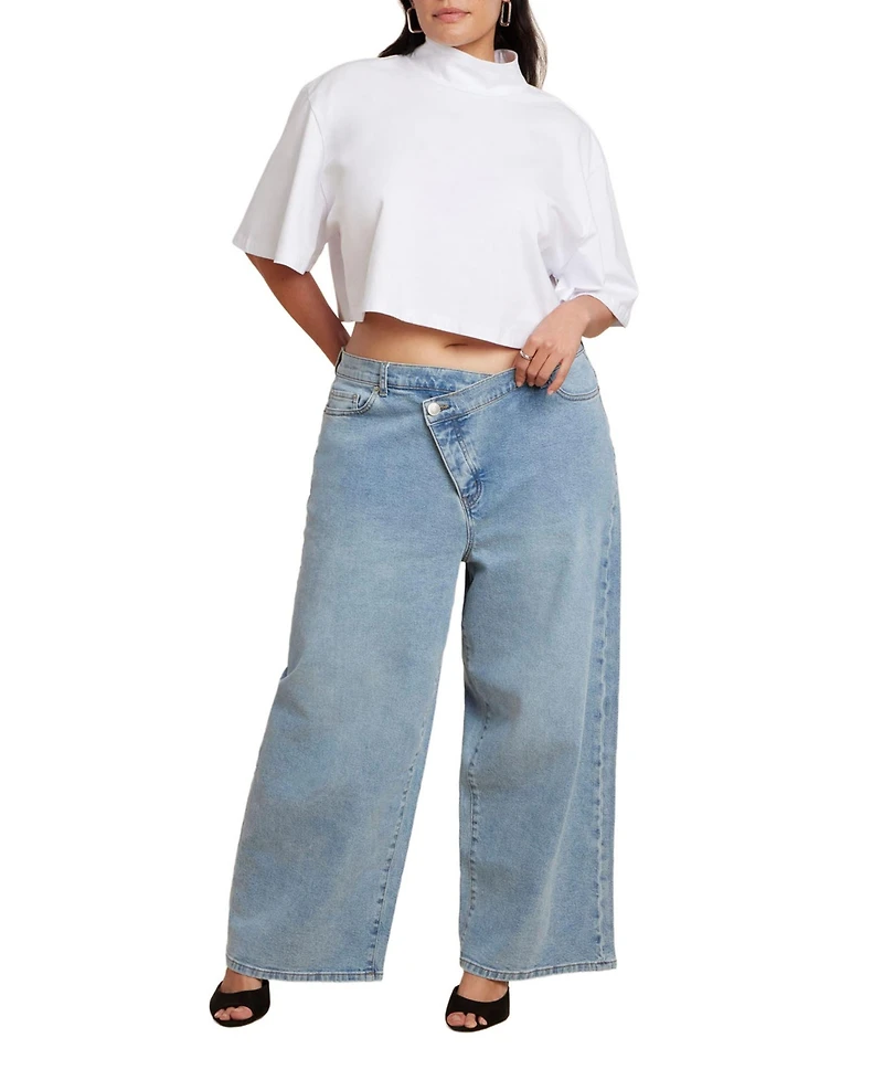 Eloquii Women's Overlap Waist Wide Leg Jeans