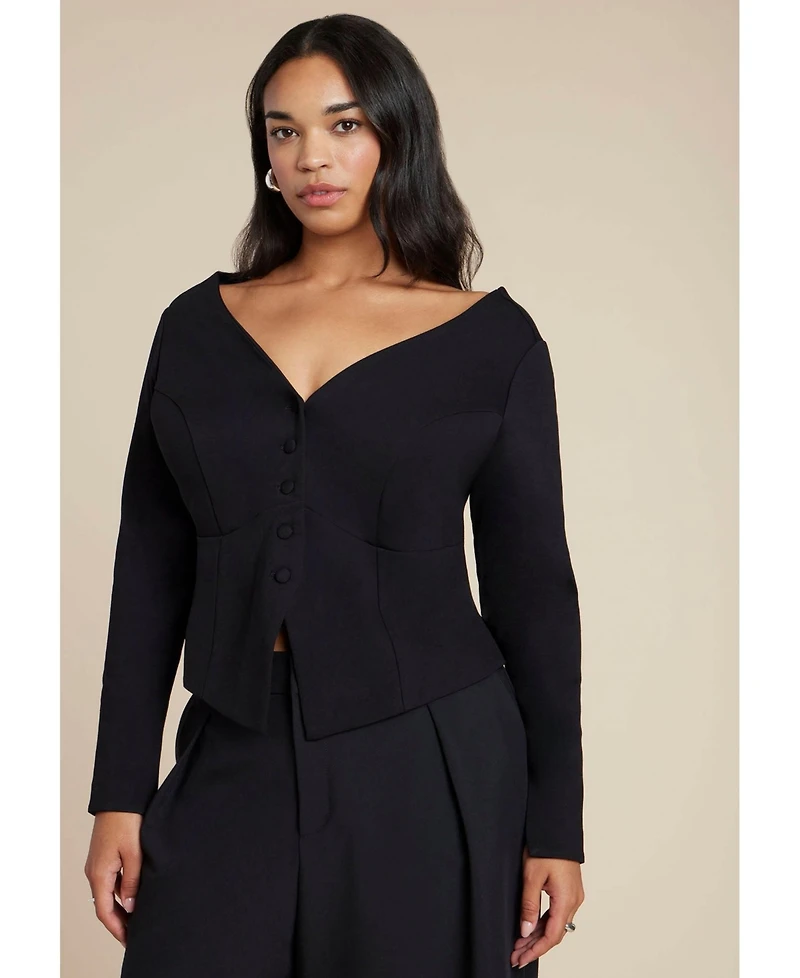Eloquii Women's Button Up Wide Neck Top