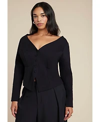 Eloquii Women's Button Up Wide Neck Top