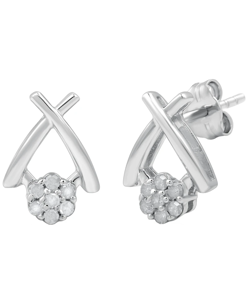 Macy's Diamond Back Post Earrings (1/10 ct. t.w.) in Sterling Silver