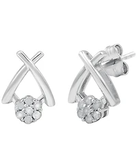 Macy's Diamond Back Post Earrings (1/10 ct. t.w.) in Sterling Silver