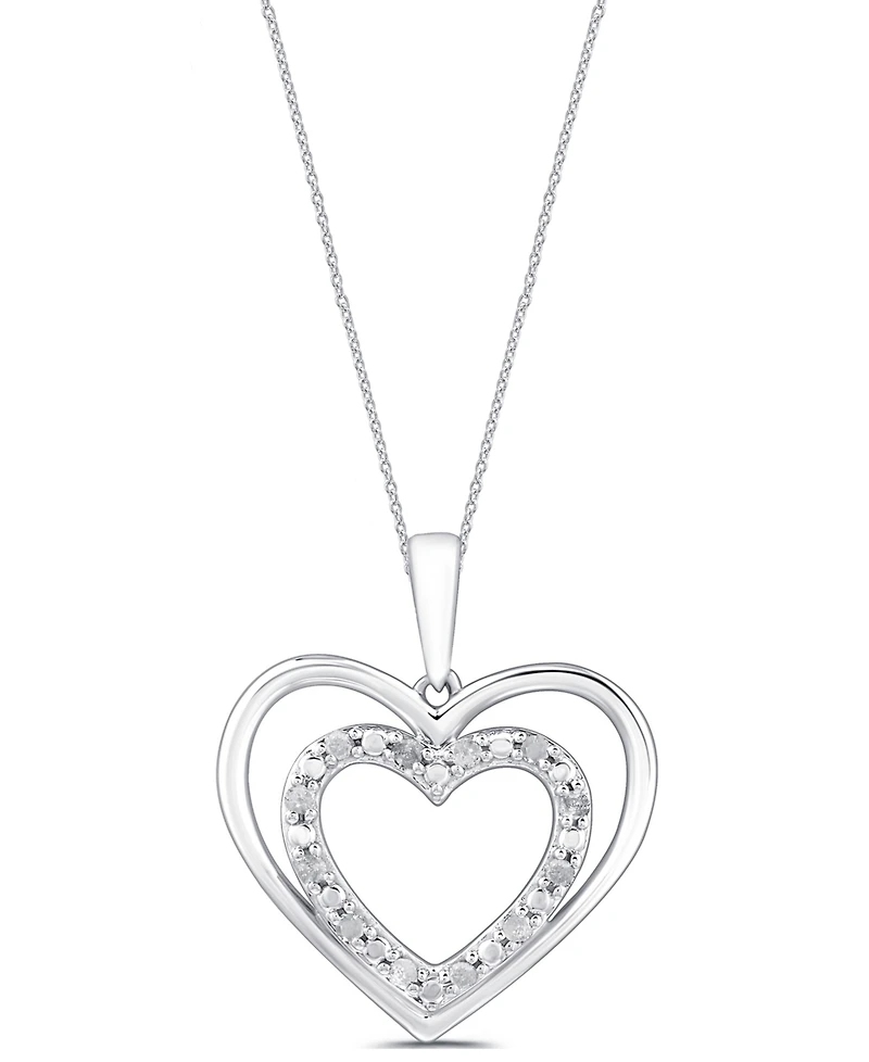 Macy's Diamond Double Heart Pendant Necklace (1/10 ct. t.w.) in Sterling Silver