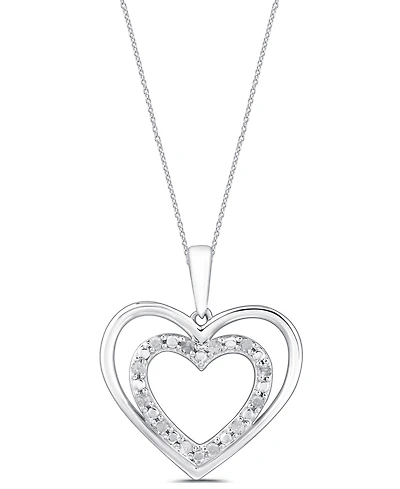Macy's Diamond Double Heart Pendant Necklace (1/10 ct. t.w.) in Sterling Silver
