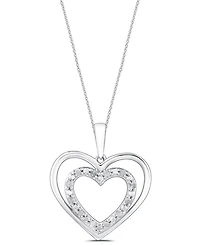 Macy's Diamond Double Heart Pendant Necklace (1/10 ct. t.w.) in Sterling Silver
