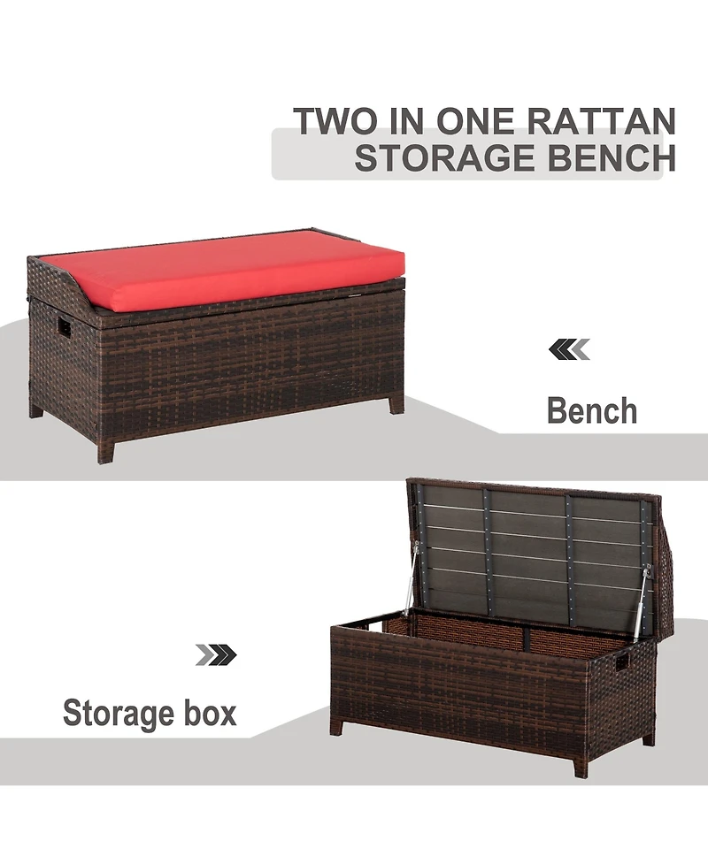 Outsunny Pe Rat Patio Storage Bench w/ Interior Waterproof Cloth Bag