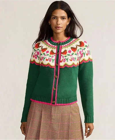 Lands' End Women's Lofty Fair Isle Cardigan Sweater