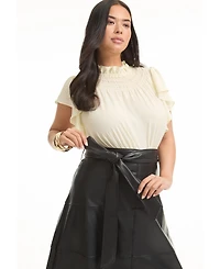 June + Vie Women's Plus Paneled Faux Leather Midi Skirt