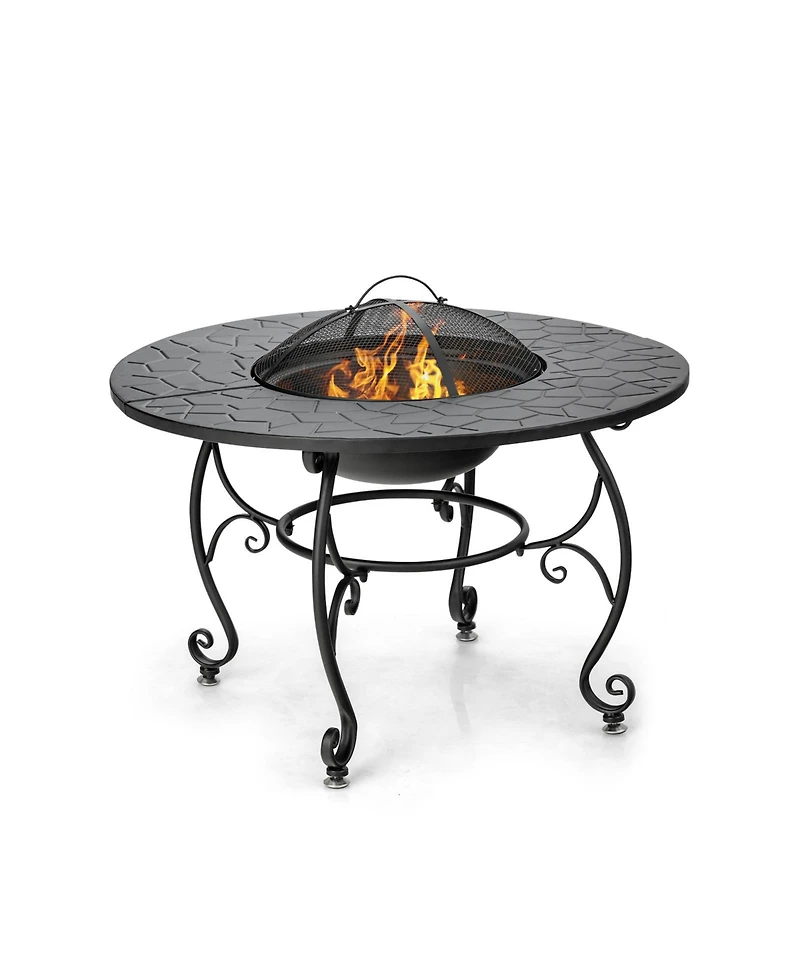 Mecale 35.5 Feet Patio Fire Pit Dining Table With Cooking Bbq Grate