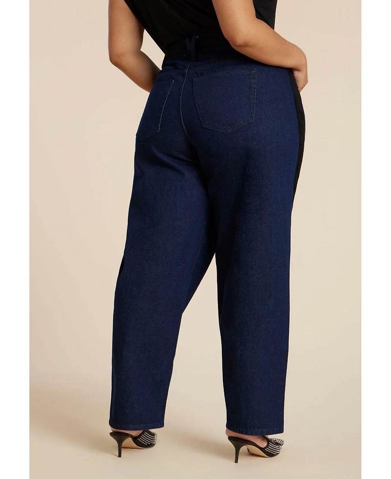 Eloquii Women's Faux Suede Side Stripe Straight Leg Jean