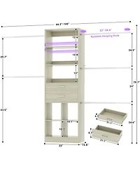 Aheaplus 4-8 Ft Walk-in Adjustable Closet Organizer System with 2 Drawers and 5 Rods, Fits 60-96'' Closets